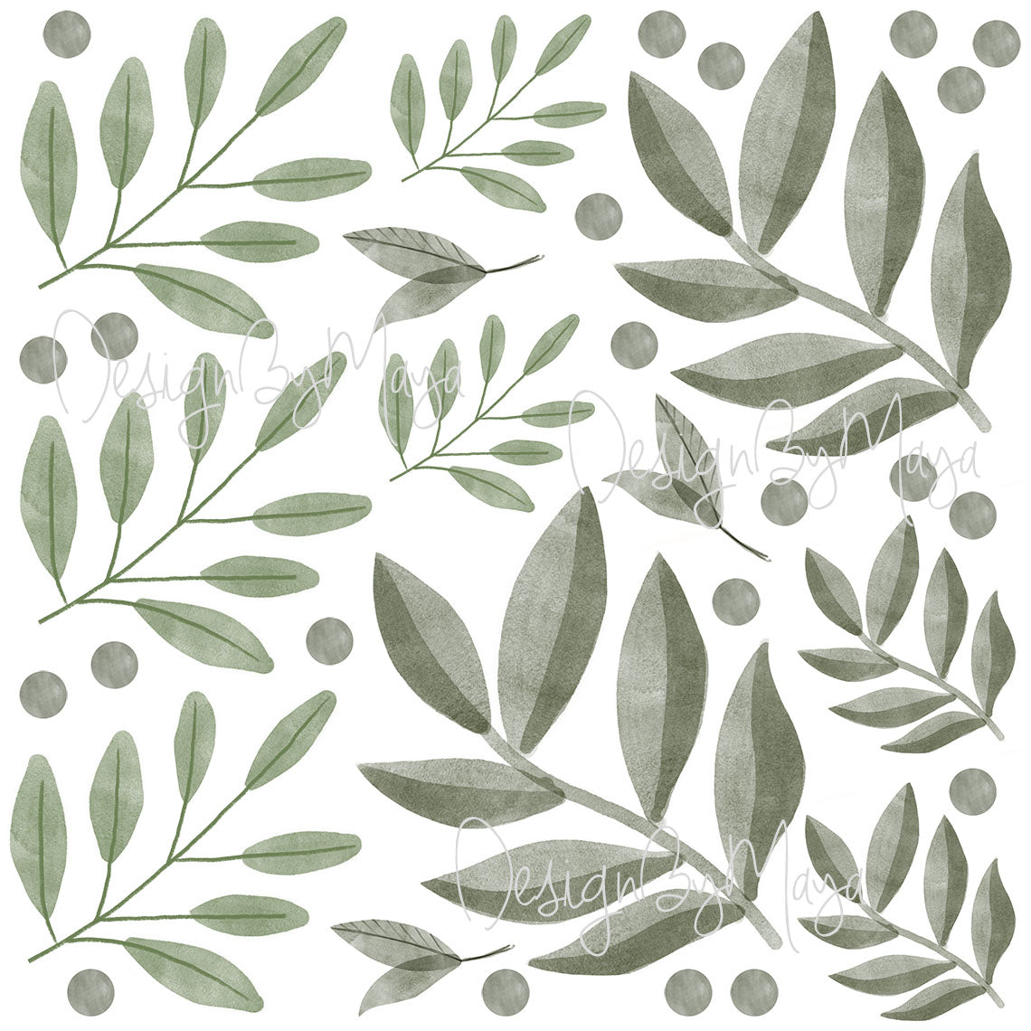 Watercolor Foliage And Leaves - Fabric Nursery Wall Art Decals