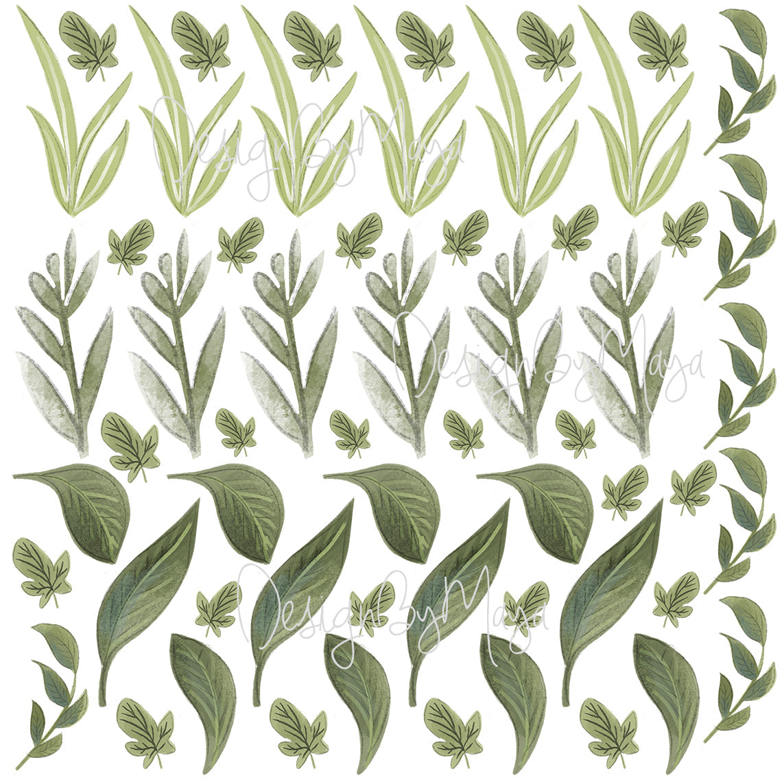 Watercolor Foliage And Leaves - Fabric Nursery Wall Art Decals