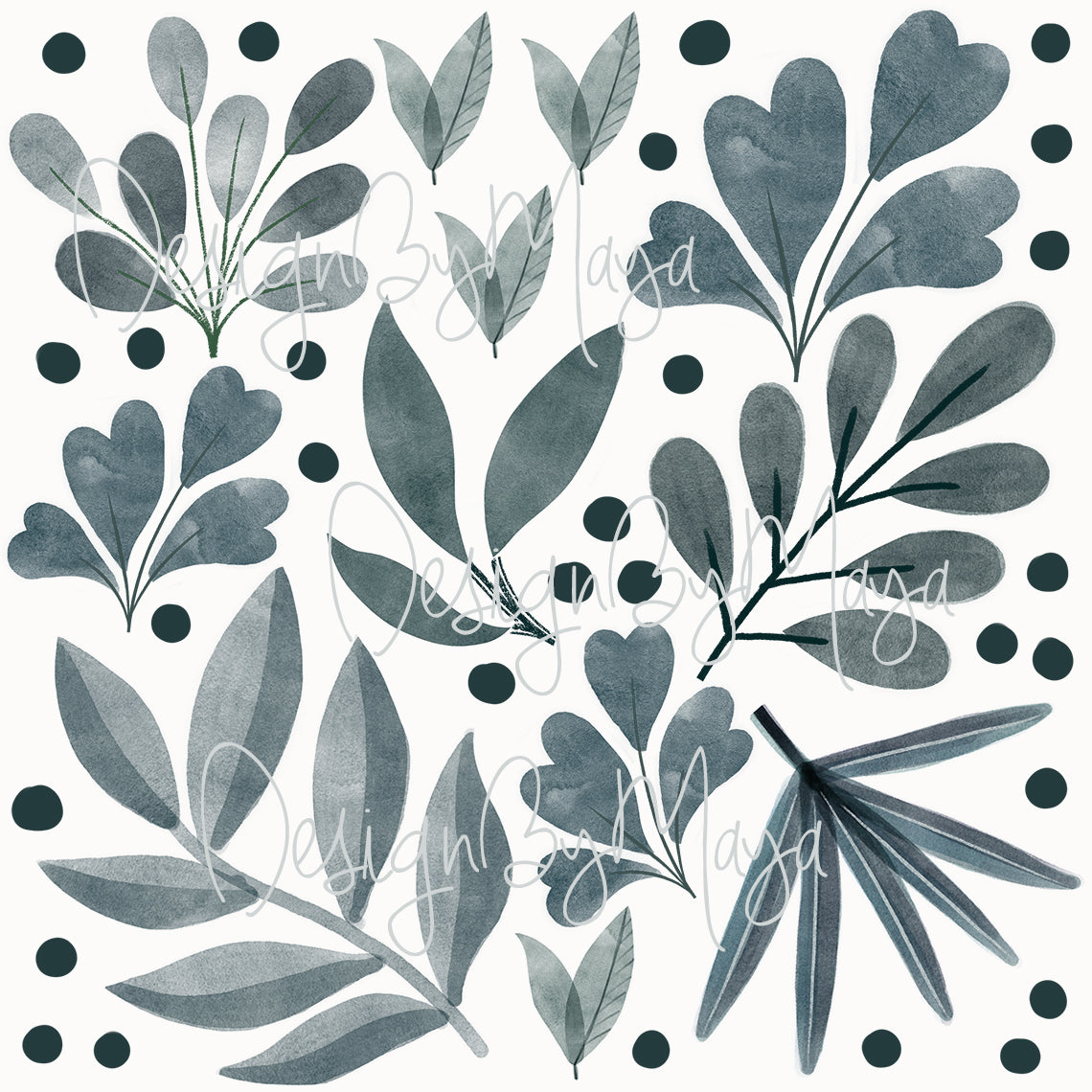 Scandinavian Green Leaves - Fabric Nursery Wall Art Decals