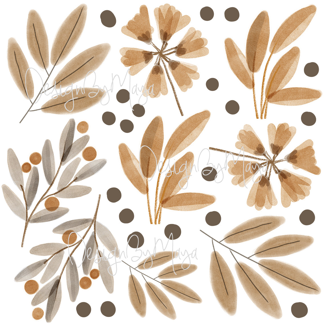 Scandinavian Brown Leaves - Fabric Nursery Wall Art Decals