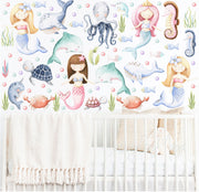 Baby Mermaids And Sealife Decals - Fabric Nursery Wall Art Decals