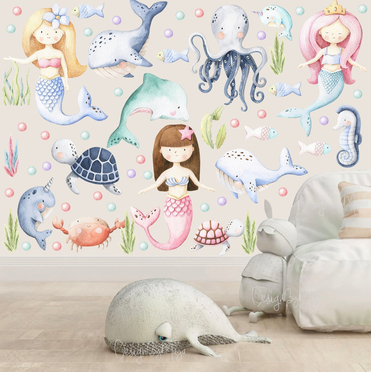 Marine And Sealife Decals - Fabric Nursery Wall Art Decals