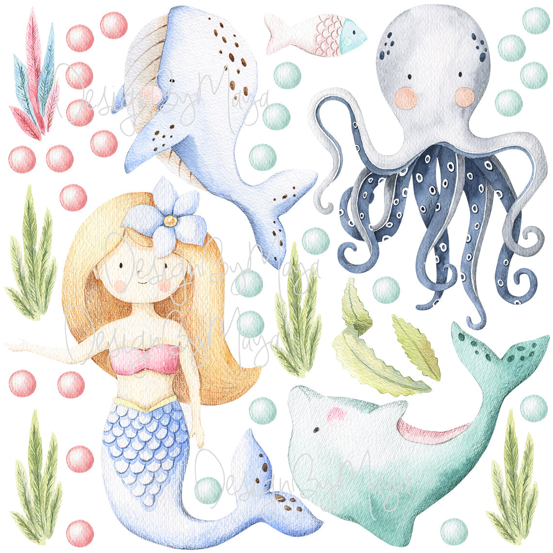 Marine And Sealife Decals - Fabric Nursery Wall Art Decals