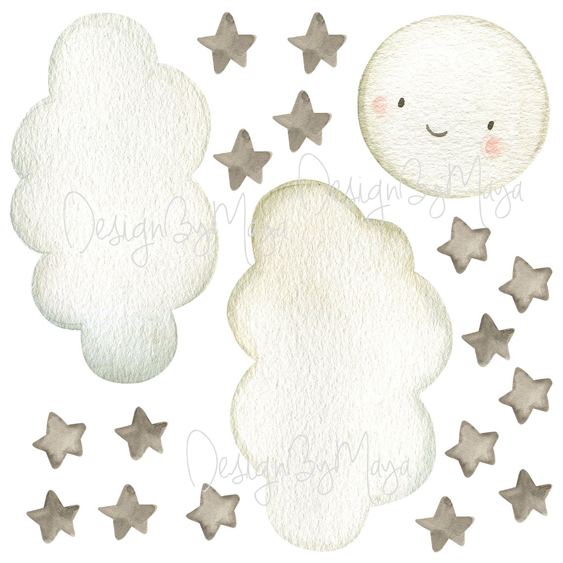 Watercolor Decals Sun & Clouds - Fabric Nursery Wall Art