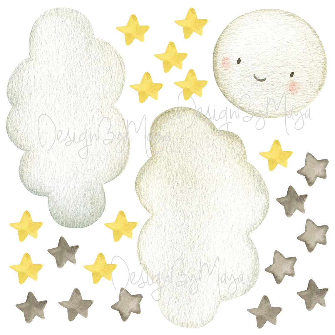 Watercolor Decals Sun & Clouds - Fabric Nursery Wall Art