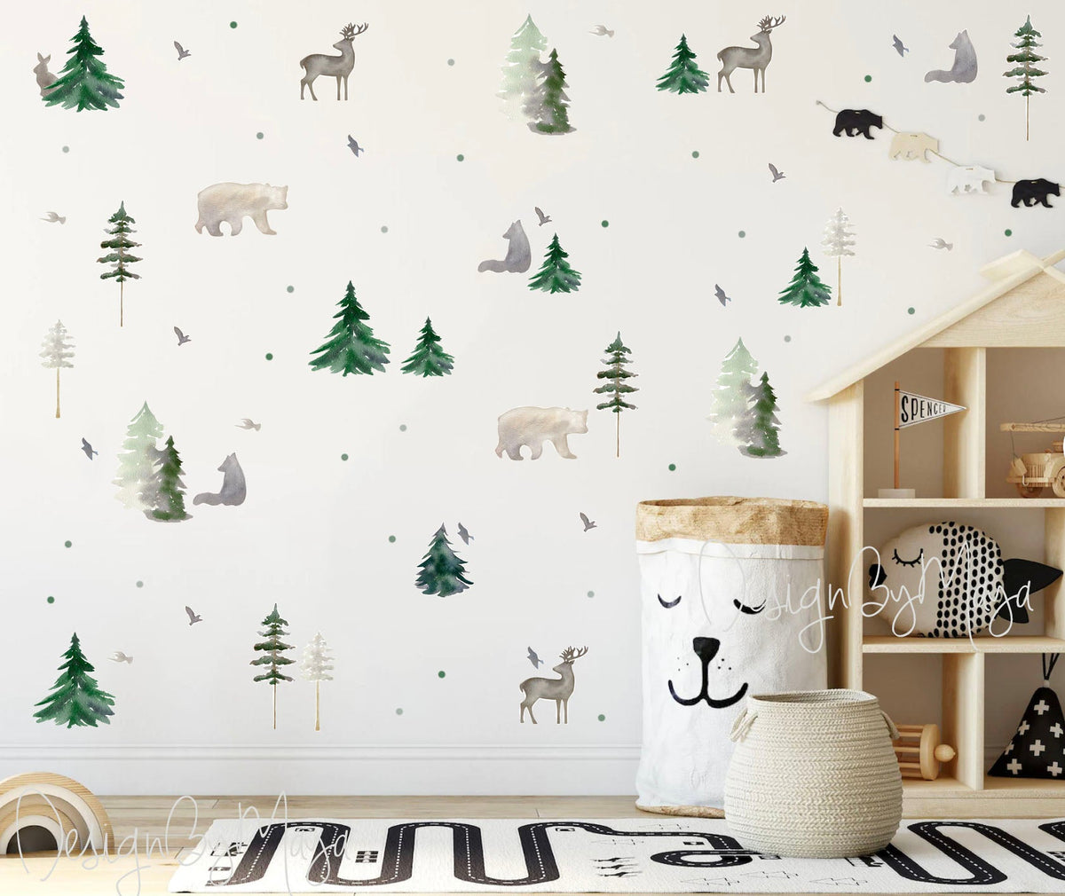 Woodland Animals & Pine Trees - Fabric Nursery Wall Art Decals