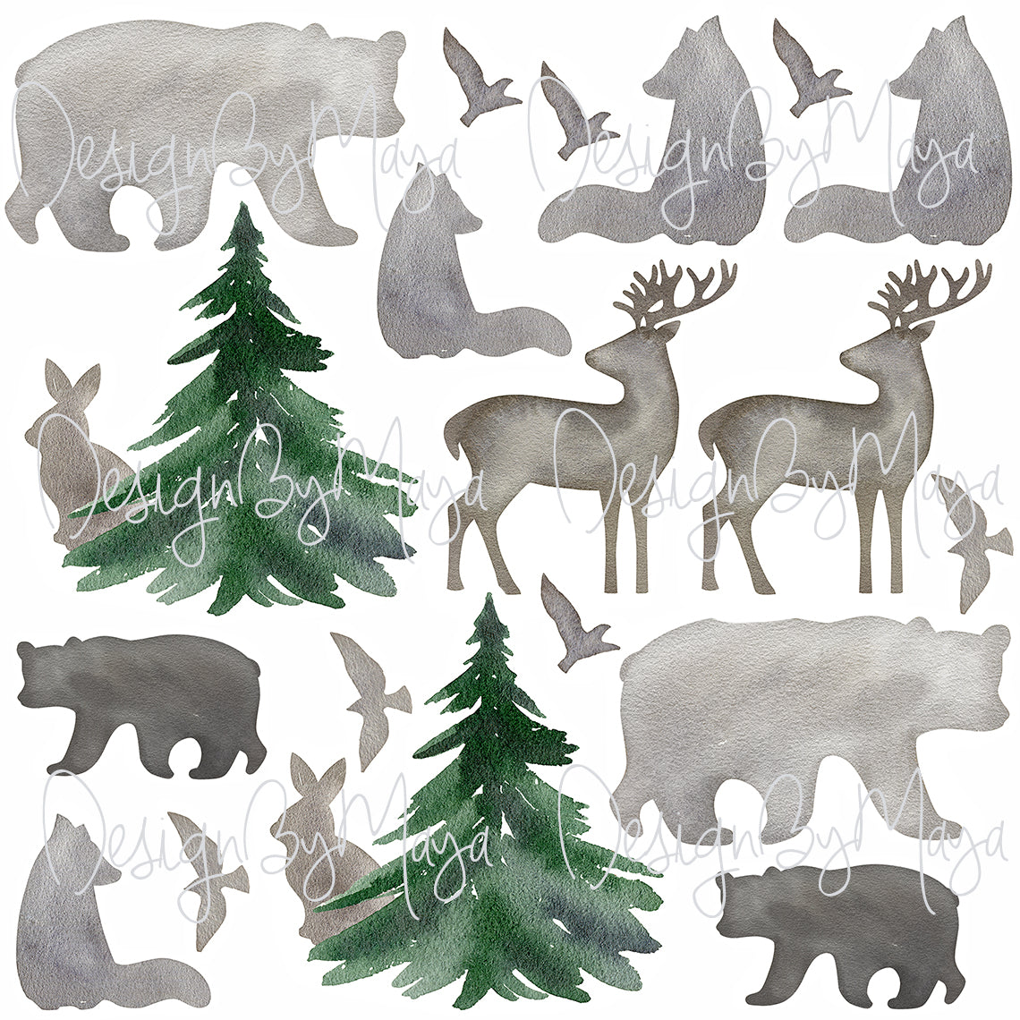 Woodland Animals & Pine Trees - Fabric Nursery Wall Art Decals