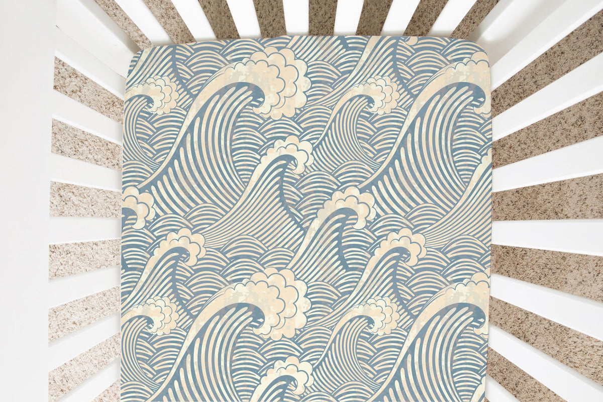 Vintage Waves Crib Sheet - Minky / Jersey Crib Sheets