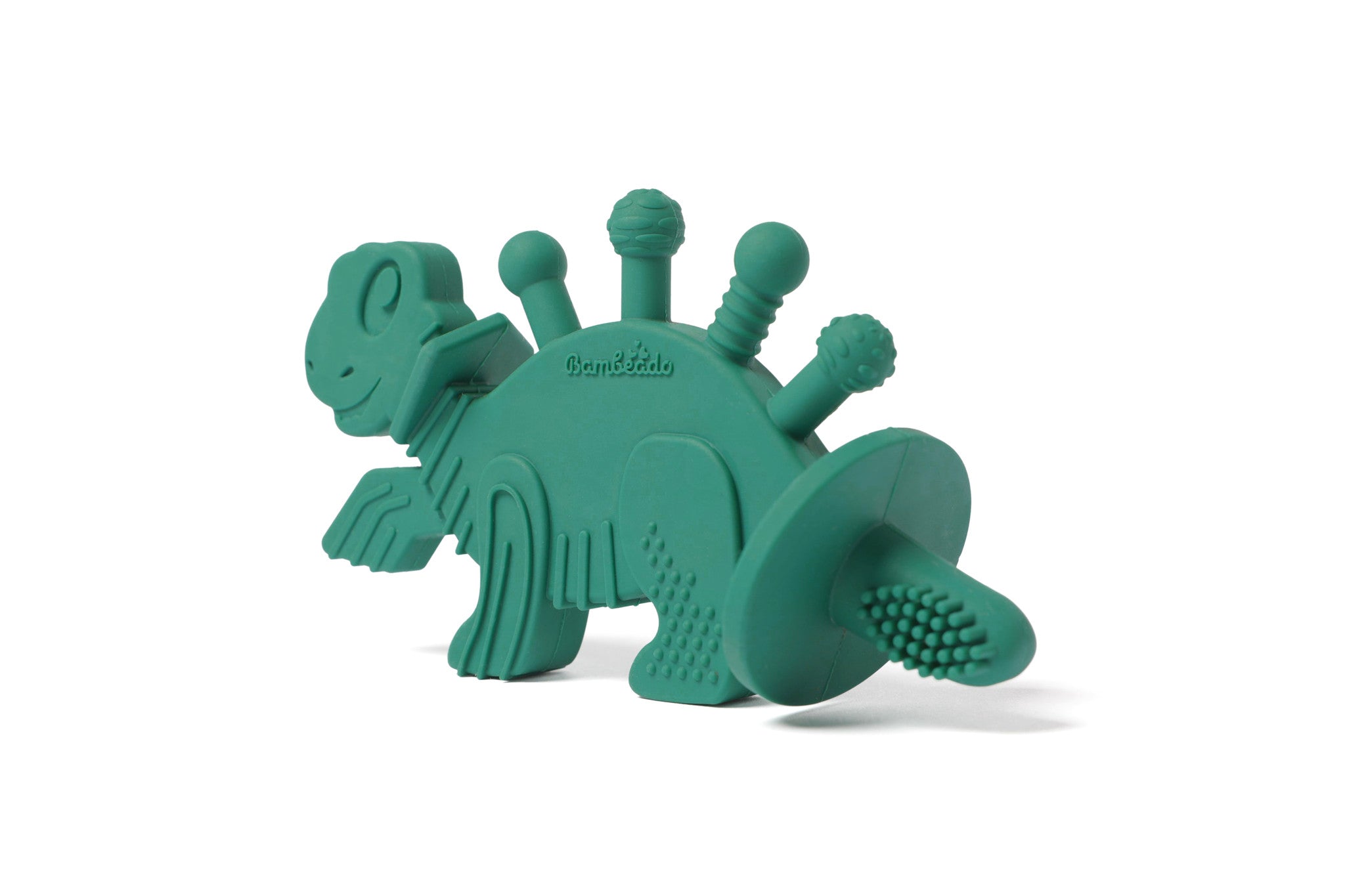 Dibly - Green - Baltic Amber & Natural Rubber Dinosaur Teether With Toothbrush Tail