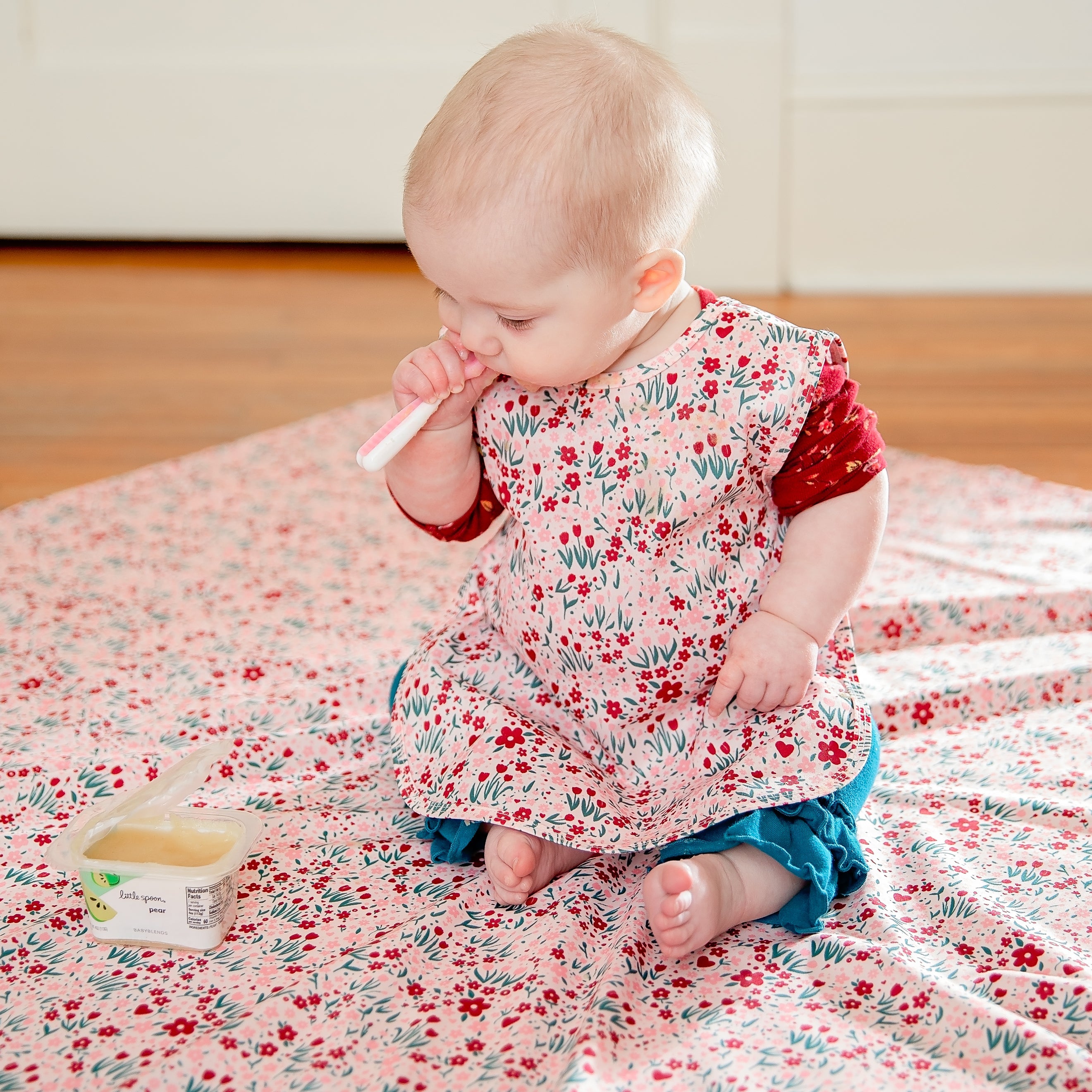 Blushing Blooms Splash Mat - A Waterproof Catch-all For Highchair Spills And More!