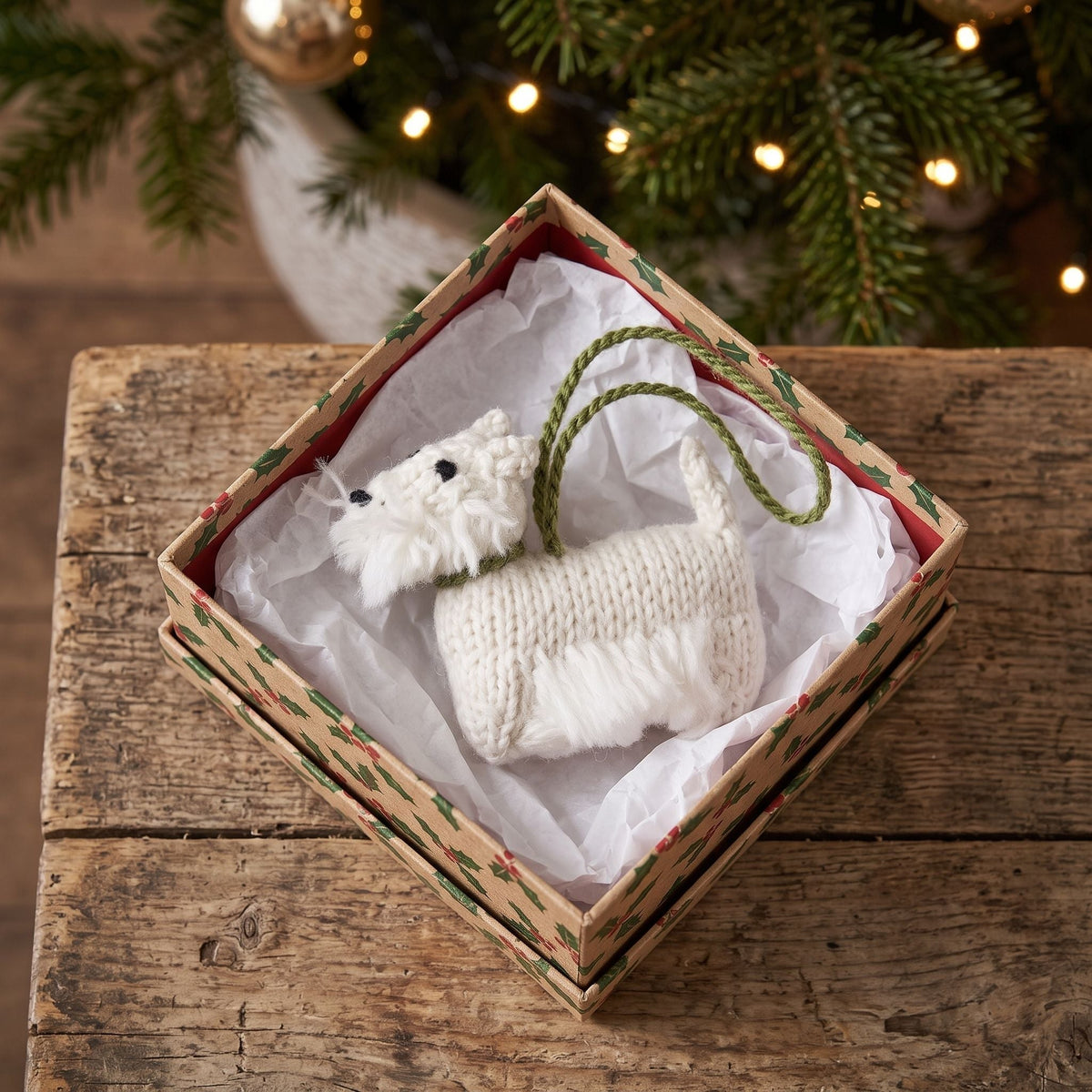 Hand Knit Alpaca Wool Christmas Ornament - Westie Dog