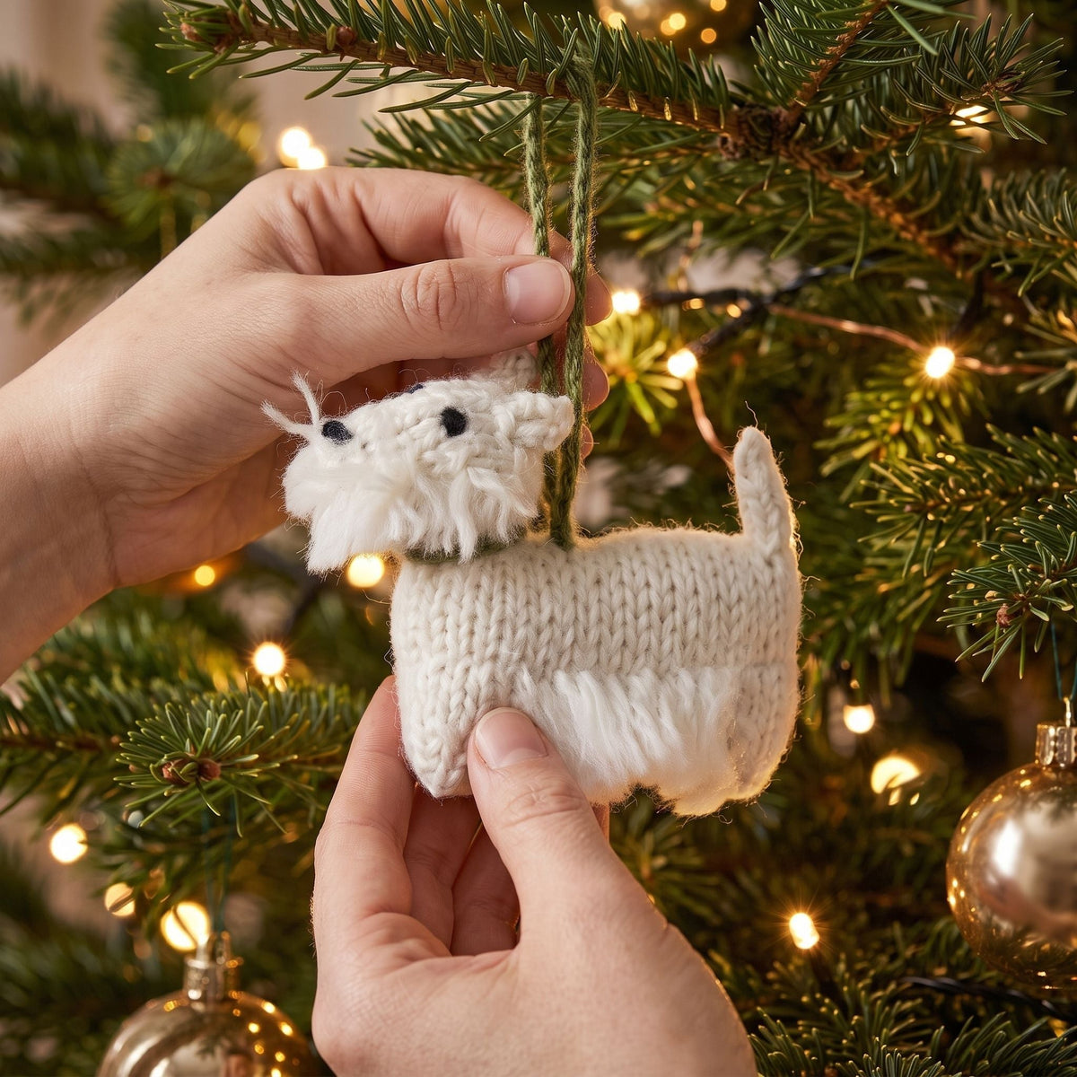 Hand Knit Alpaca Wool Christmas Ornament - Westie Dog