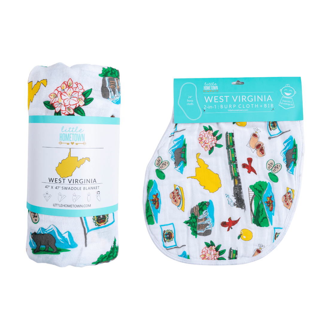 West Virginia Baby Giftset:  Baby Swaddle Blanket And Burp/bib Combo