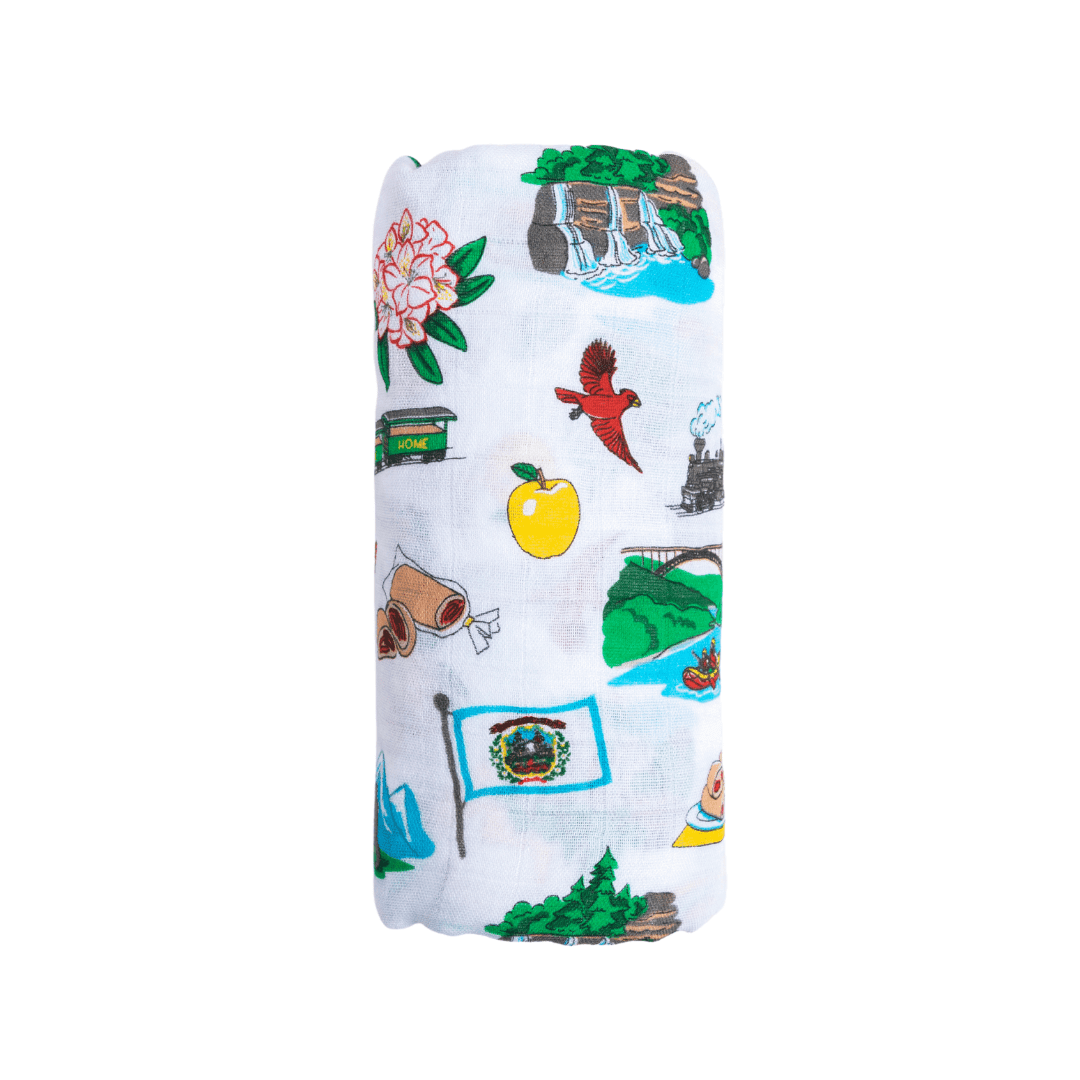West Virginia Baby Giftset:  Baby Swaddle Blanket And Burp/bib Combo