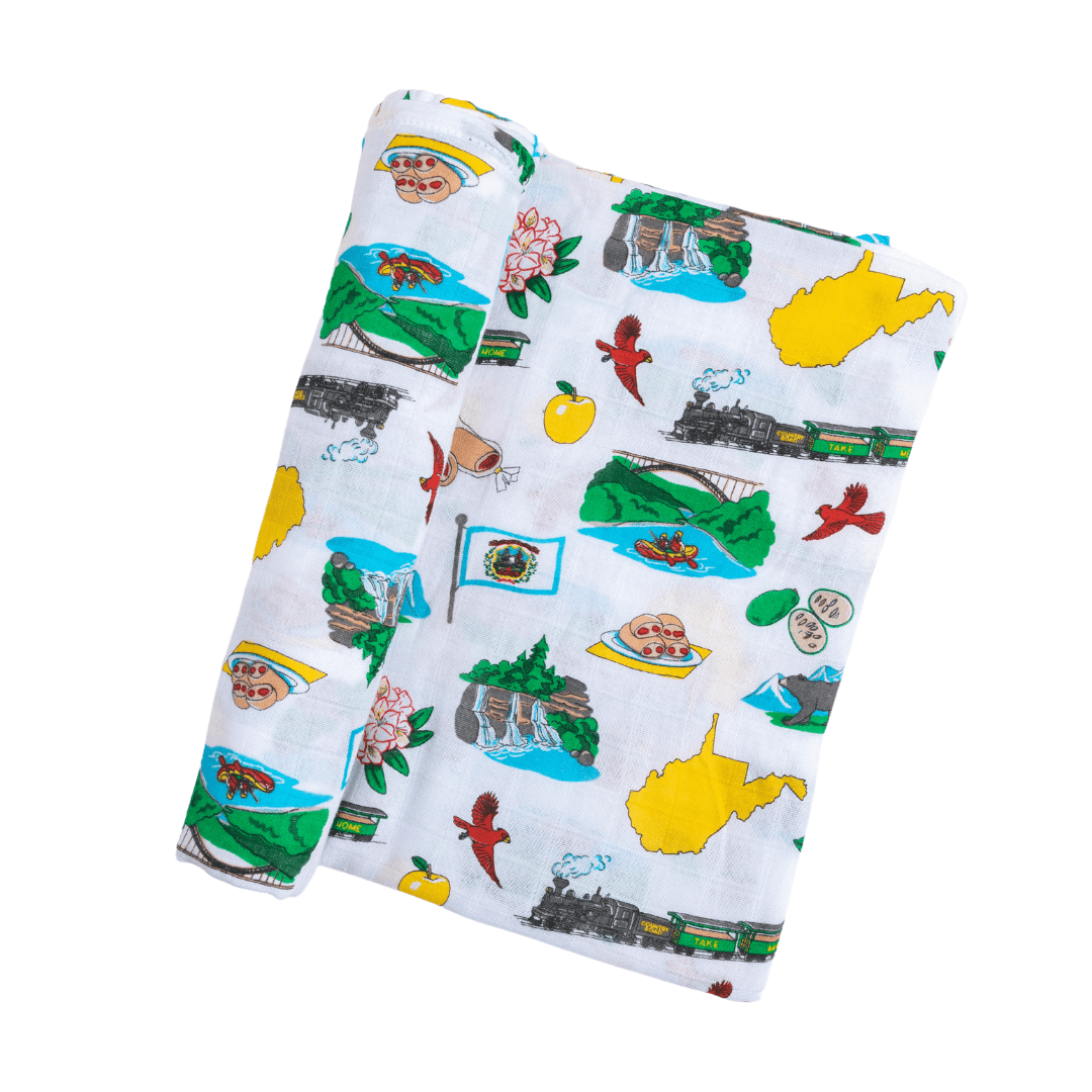 West Virginia Baby Giftset:  Baby Swaddle Blanket And Burp/bib Combo