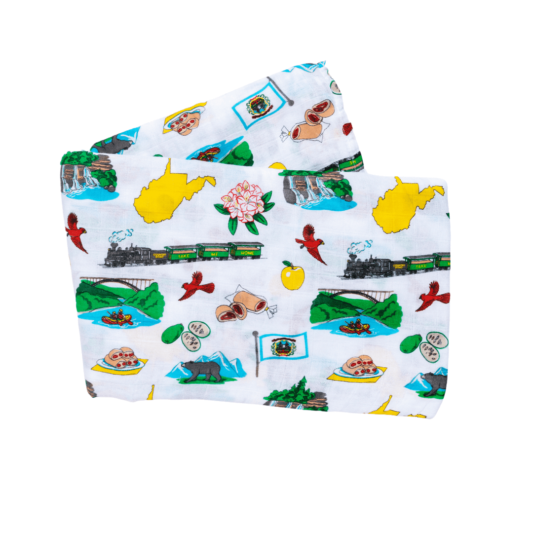 West Virginia Baby Giftset:  Baby Swaddle Blanket And Burp/bib Combo