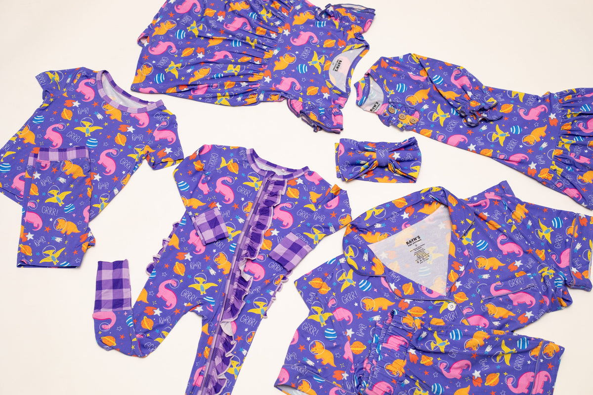 Women’s Purple Space Dinosaur Bamboo Mommy & Me Pajamas