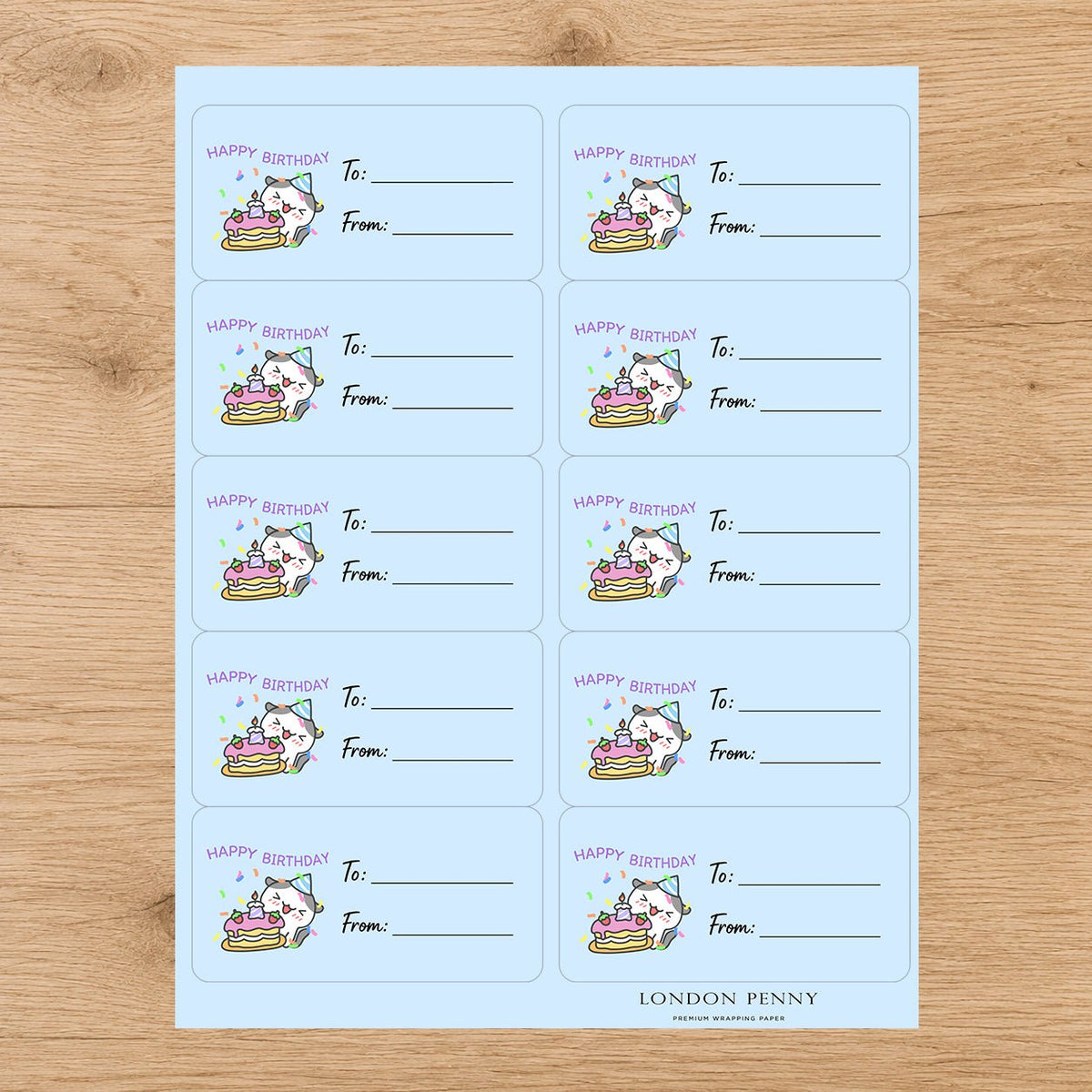 Whiskers & Birthday Wishes Gift Tag Sticker Sheet