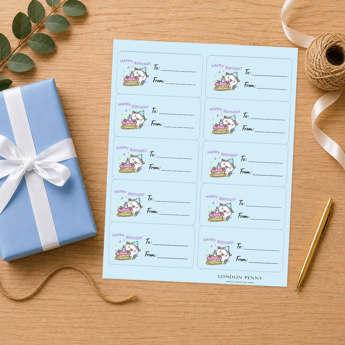 Whiskers & Birthday Wishes Gift Tag Sticker Sheet