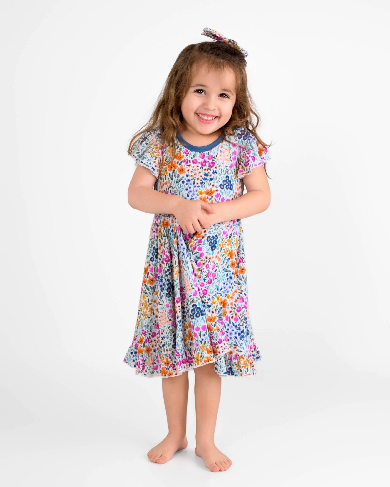 Whispering Wildflowers Short Sleeve Big Kid Twirl Dress