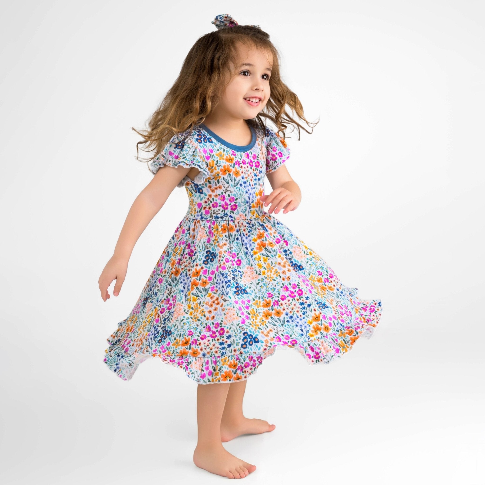 Whispering Wildflowers Short Sleeve Big Kid Twirl Dress