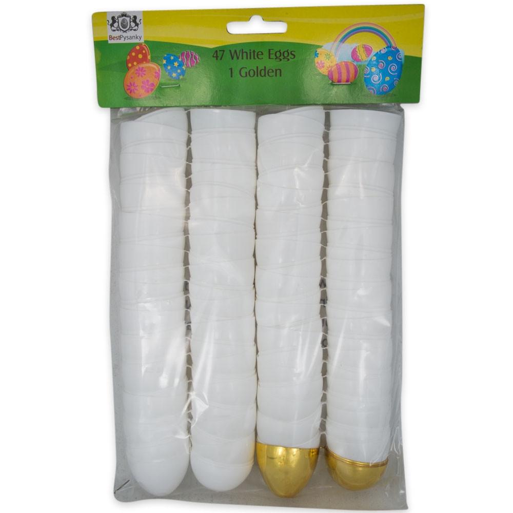 Treasure Trove: 47 White Plastic Easter Eggs + 1 Surprise Golden Egg Set