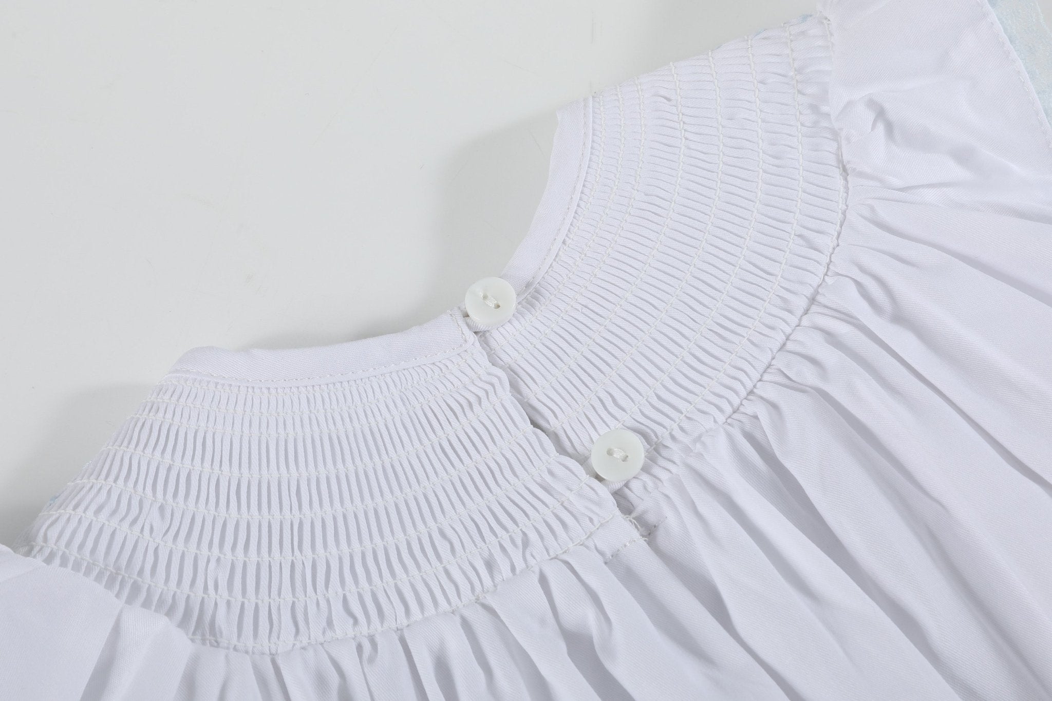 White And Blue Holy Smocked Bishop Dress