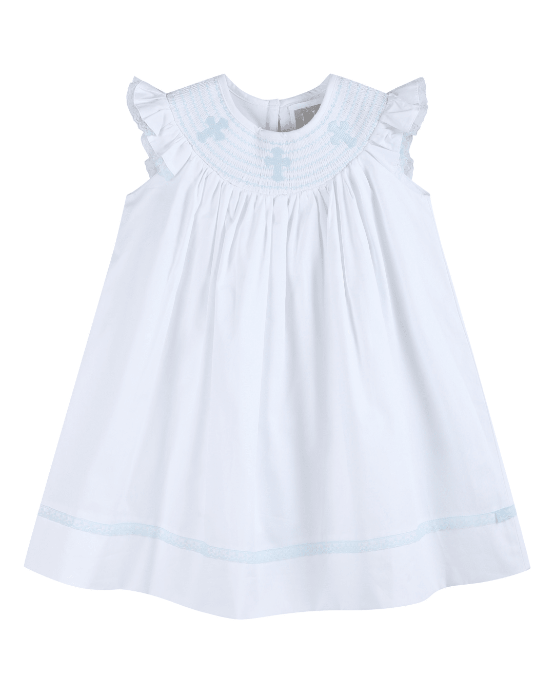 White And Blue Holy Smocked Bishop Dress