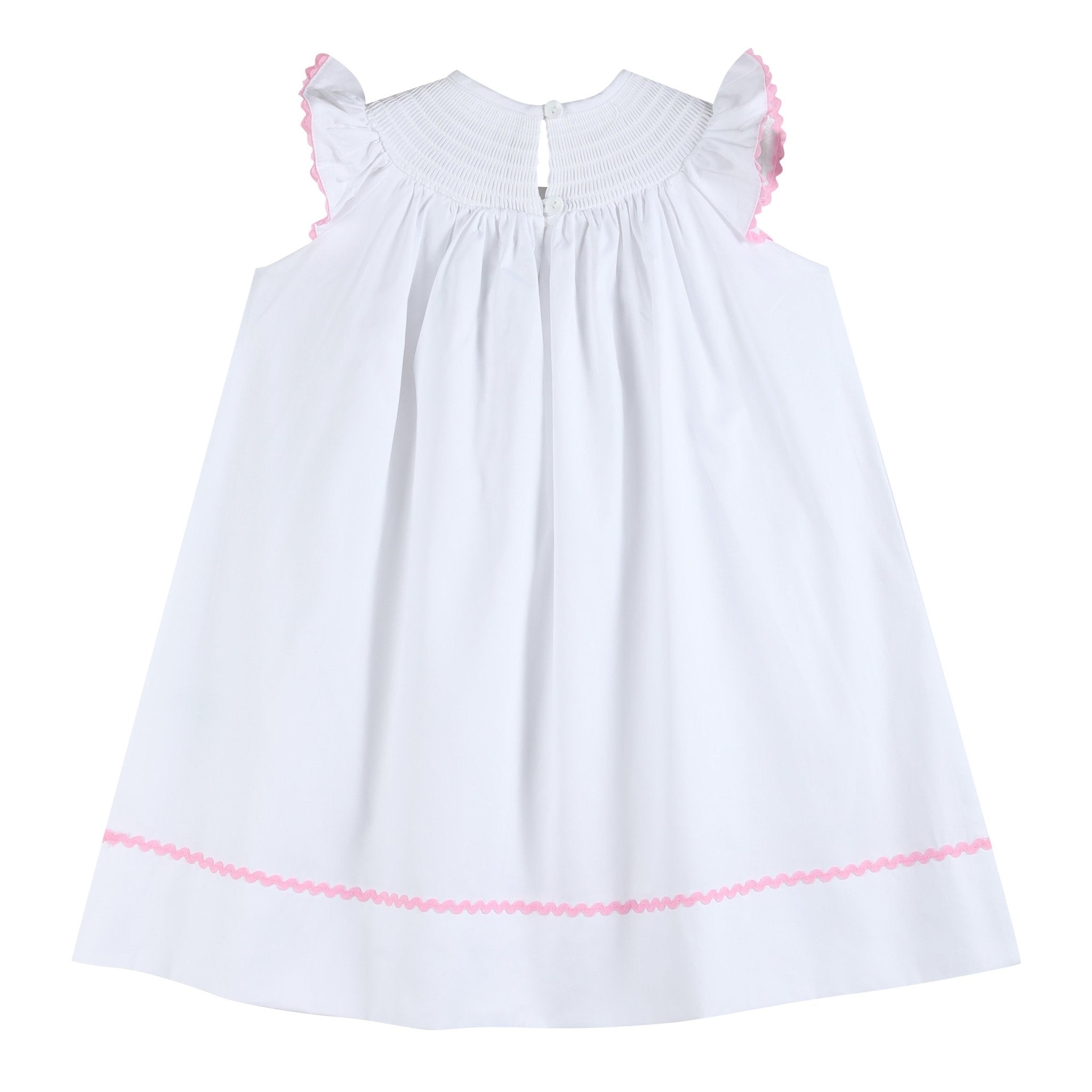 White And Pink Bows Smocked Bishop Dress