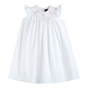 White And Pink Crosses Smocked Bishop Dress