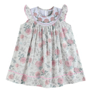 White And Pink Floral Smocked Bishop Dress