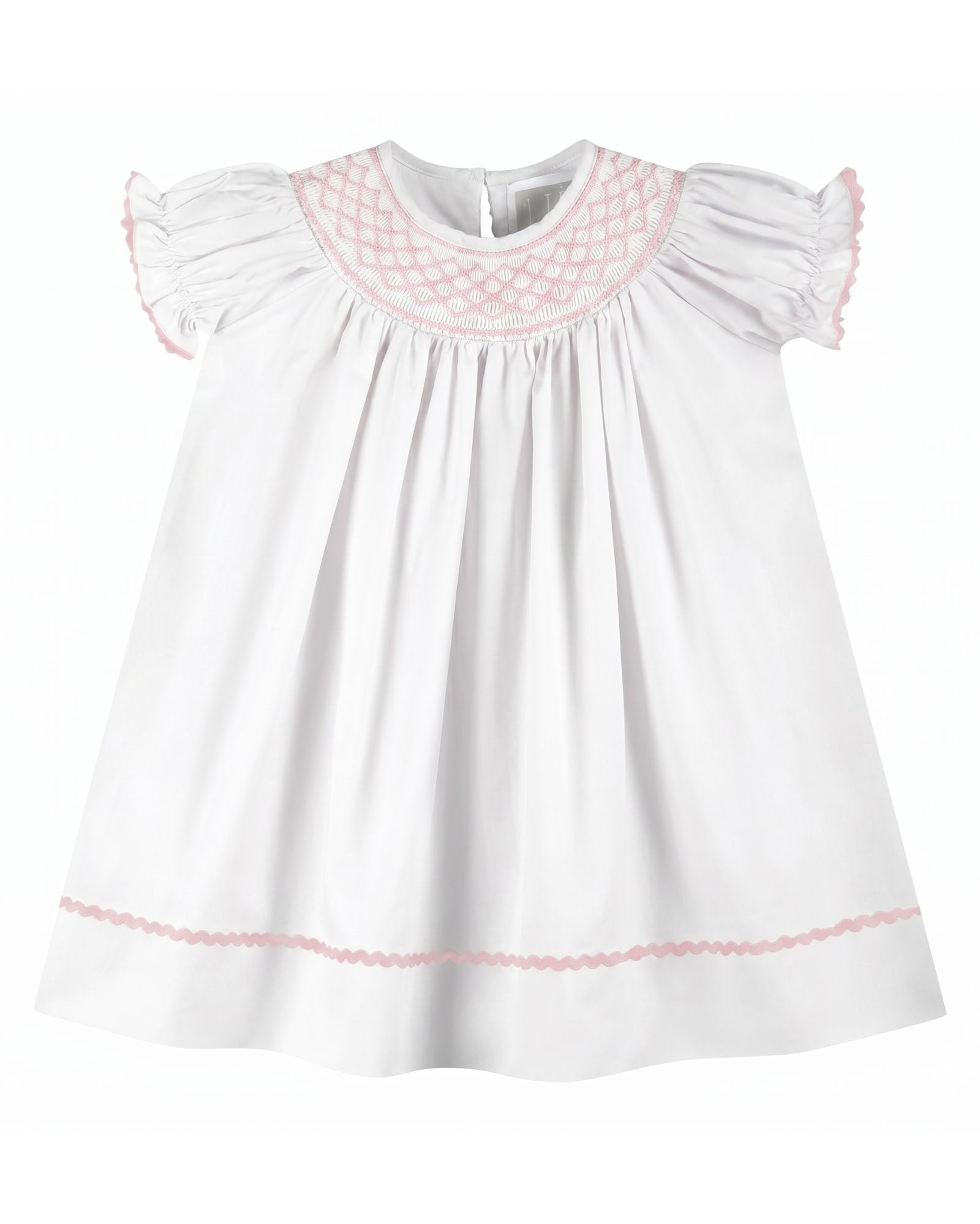 White And Pink Smocked Bishop Dress