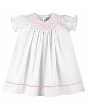 White And Pink Smocked Bishop Dress