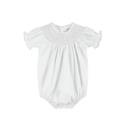 White And Pink Smocked Bubble Romper