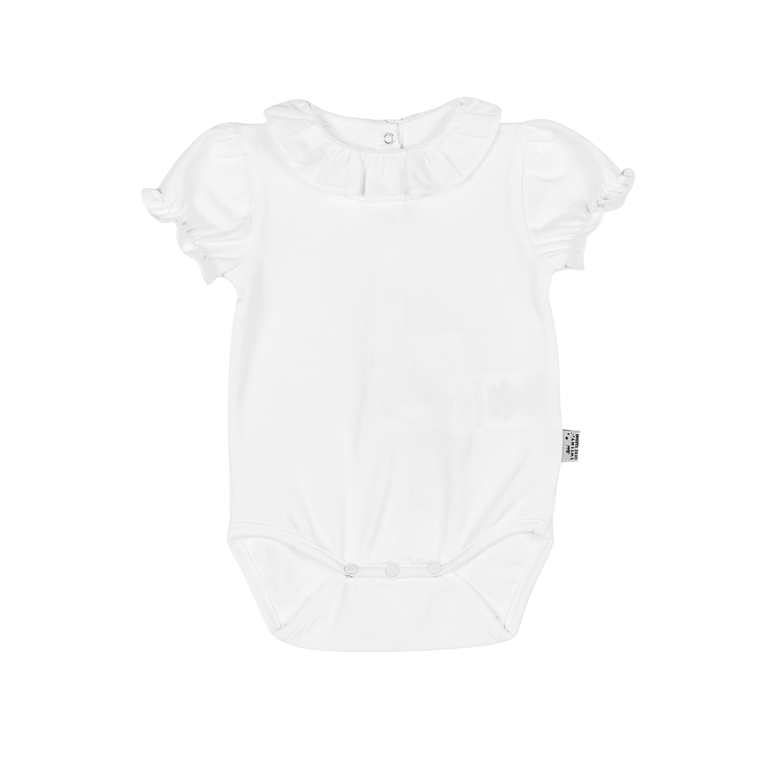 Girls White Cotton Bodysuit With Lace Collar