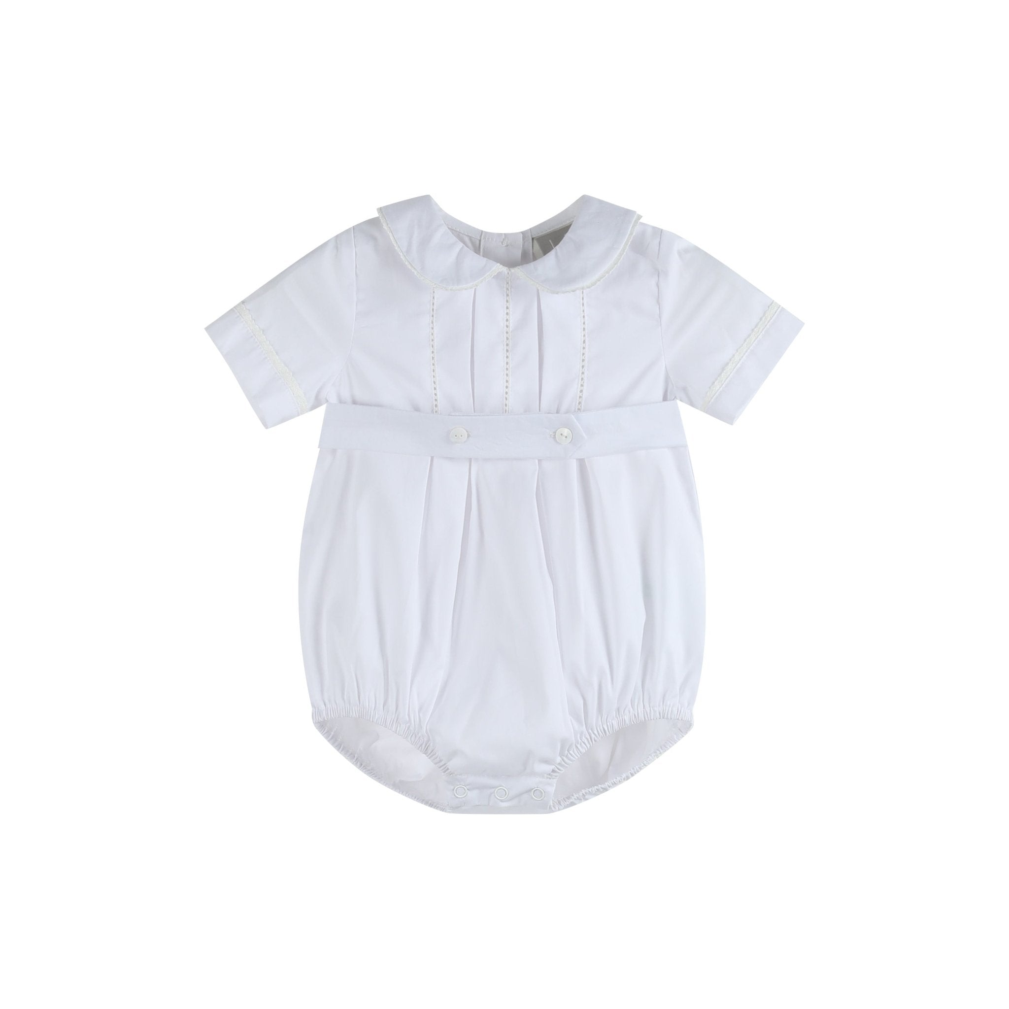 White Collared Button Romper With Bonnet