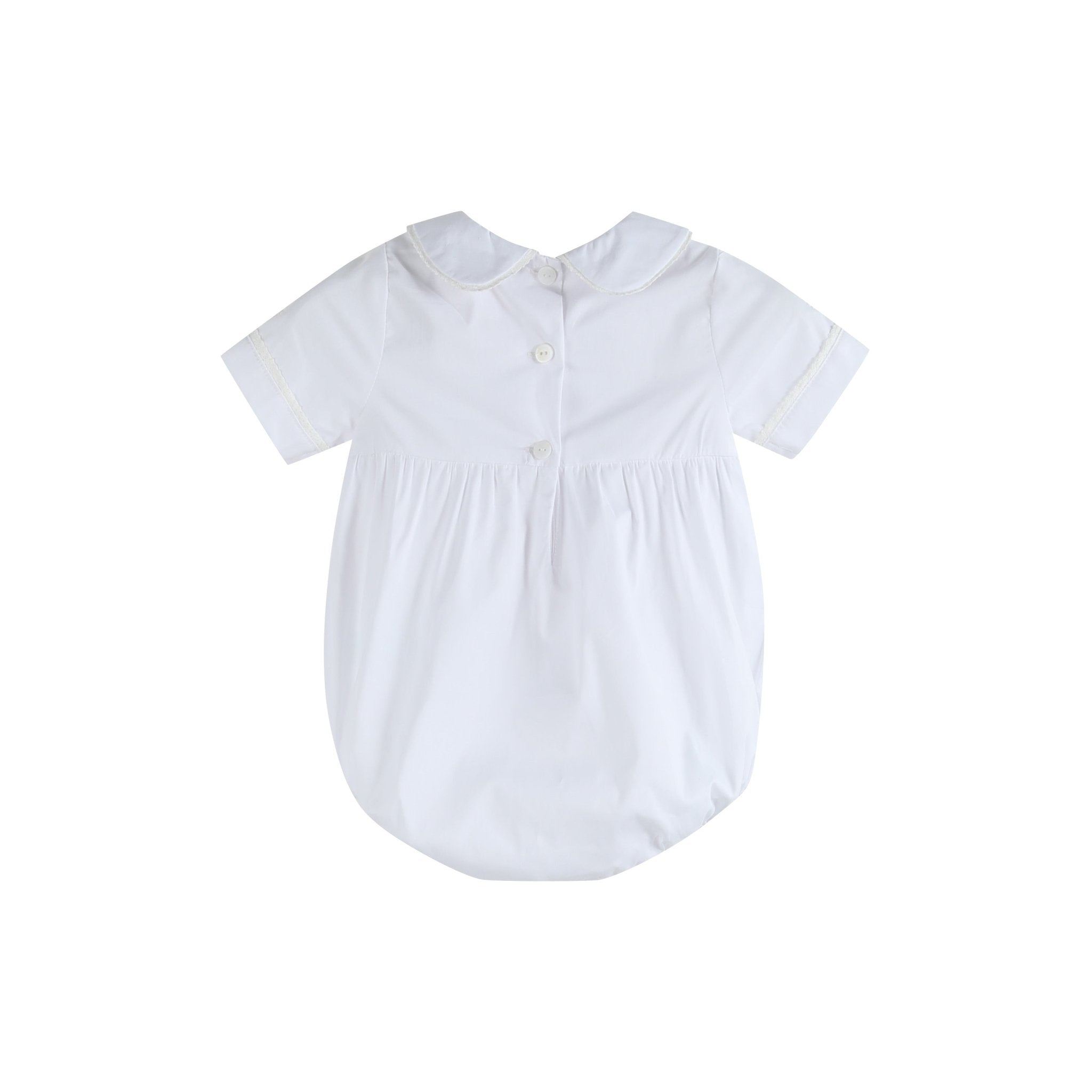 White Collared Button Romper With Bonnet
