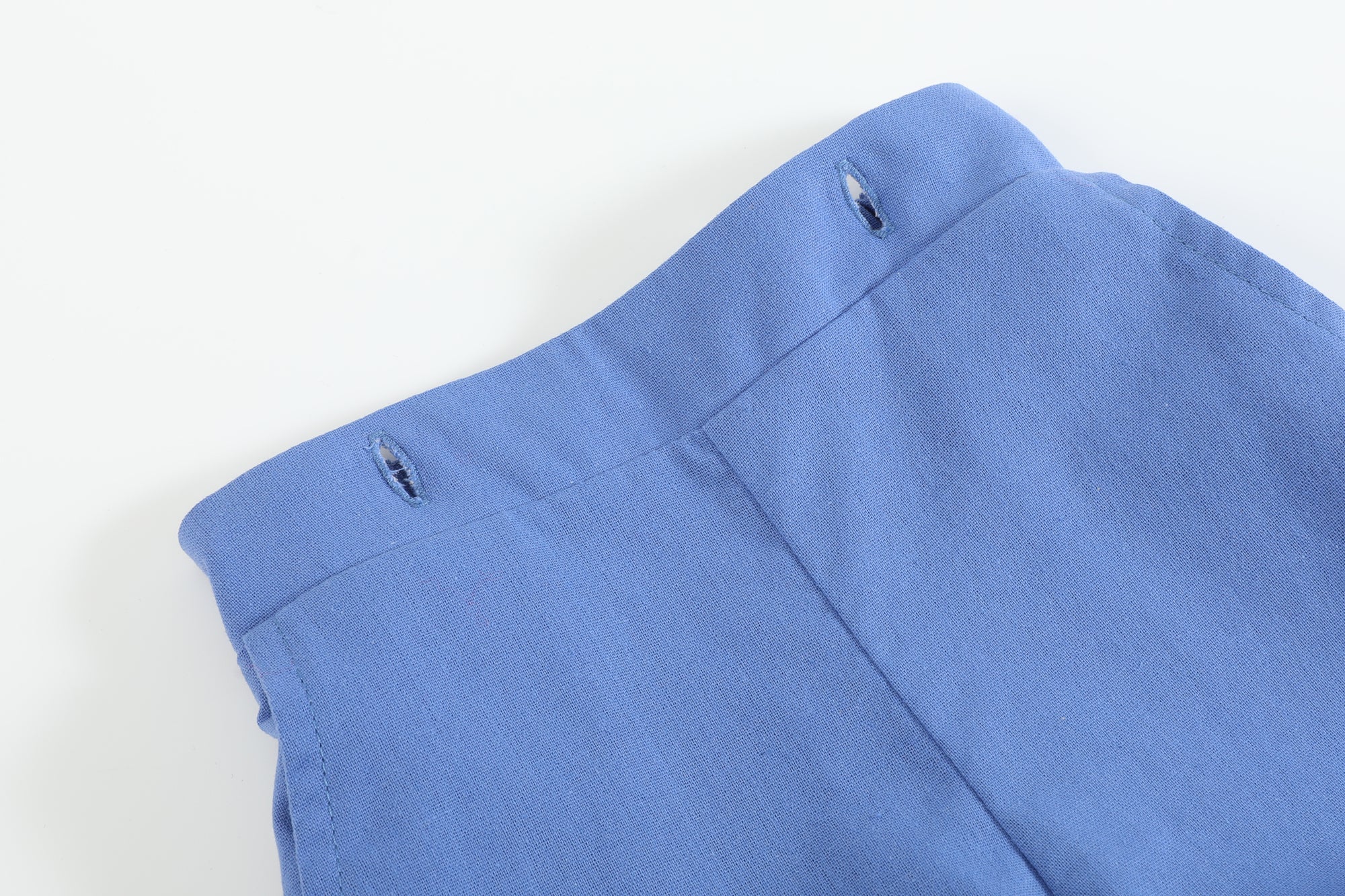 White Collared Top And Blue Button Shorts