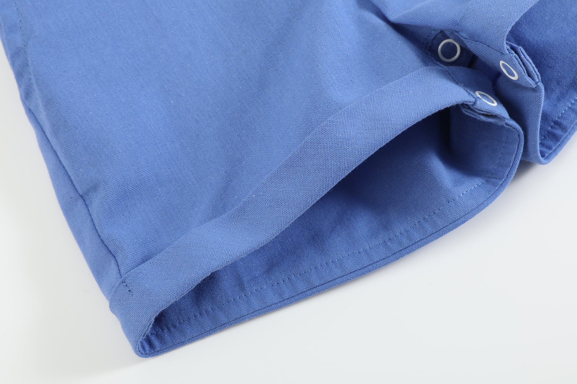 White Collared Top And Blue Button Shorts