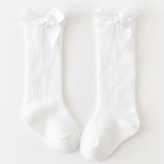 White Cotton/poly Lace Knee High Socks With Bow
