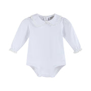 White Lace Collared Girls Long Sleeve Bodysuit Romper