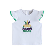 White Mardi Gras Applique Ruffle Shirt