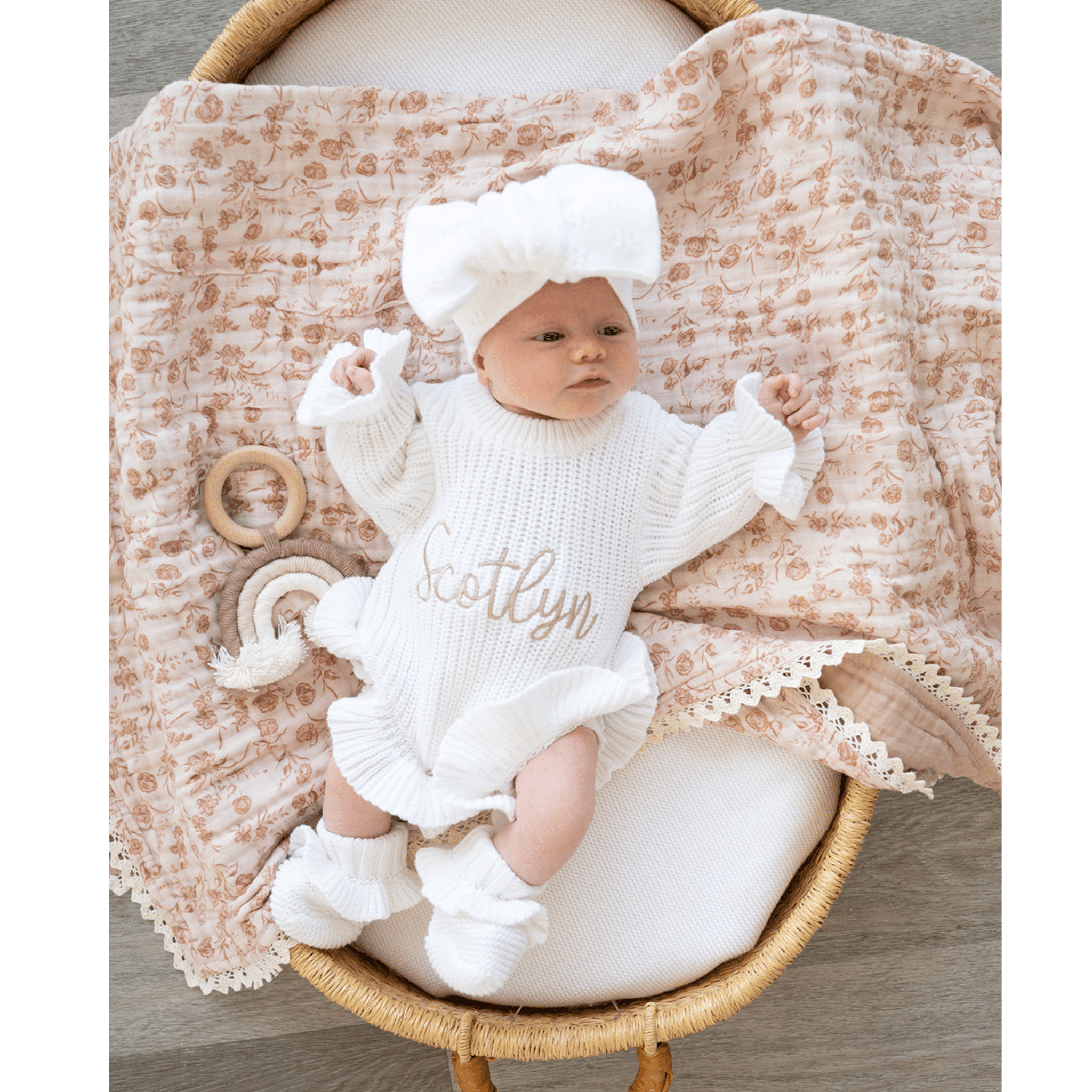 Oversized Bow Headband - White Pointelle Knit