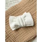Oversized Bow Headband - White Pointelle Knit