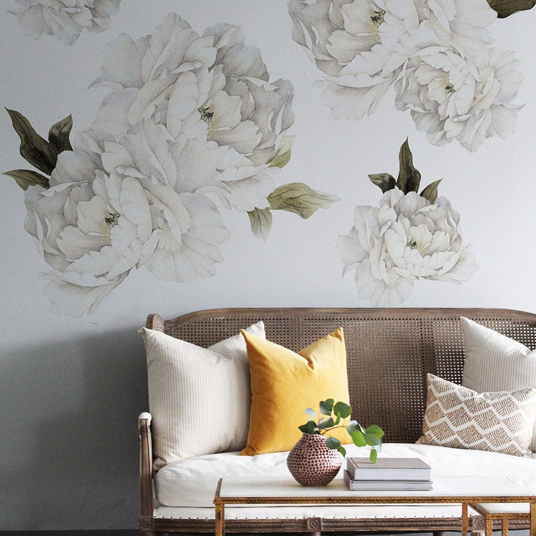 White Peonies Wall Decals