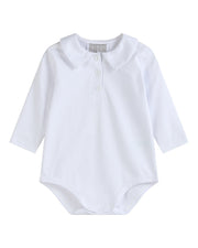 White Pointed Collar Button Romper All Year