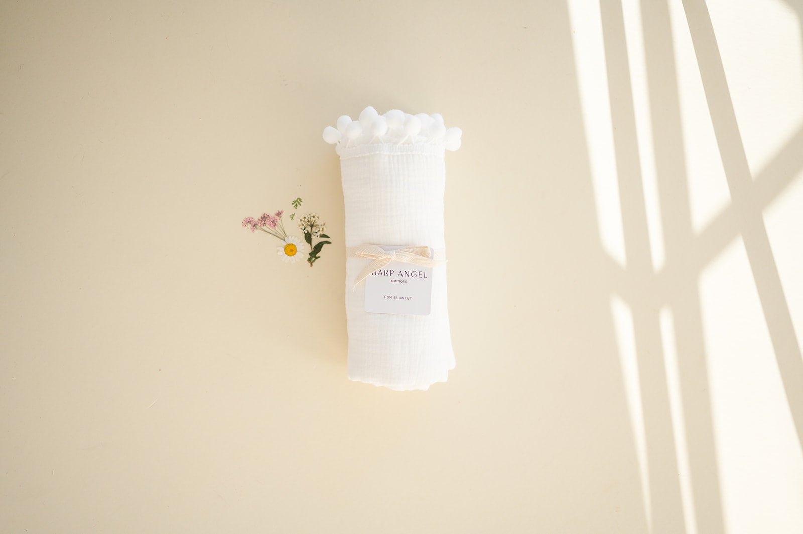 Pom Swaddle Blanket - White