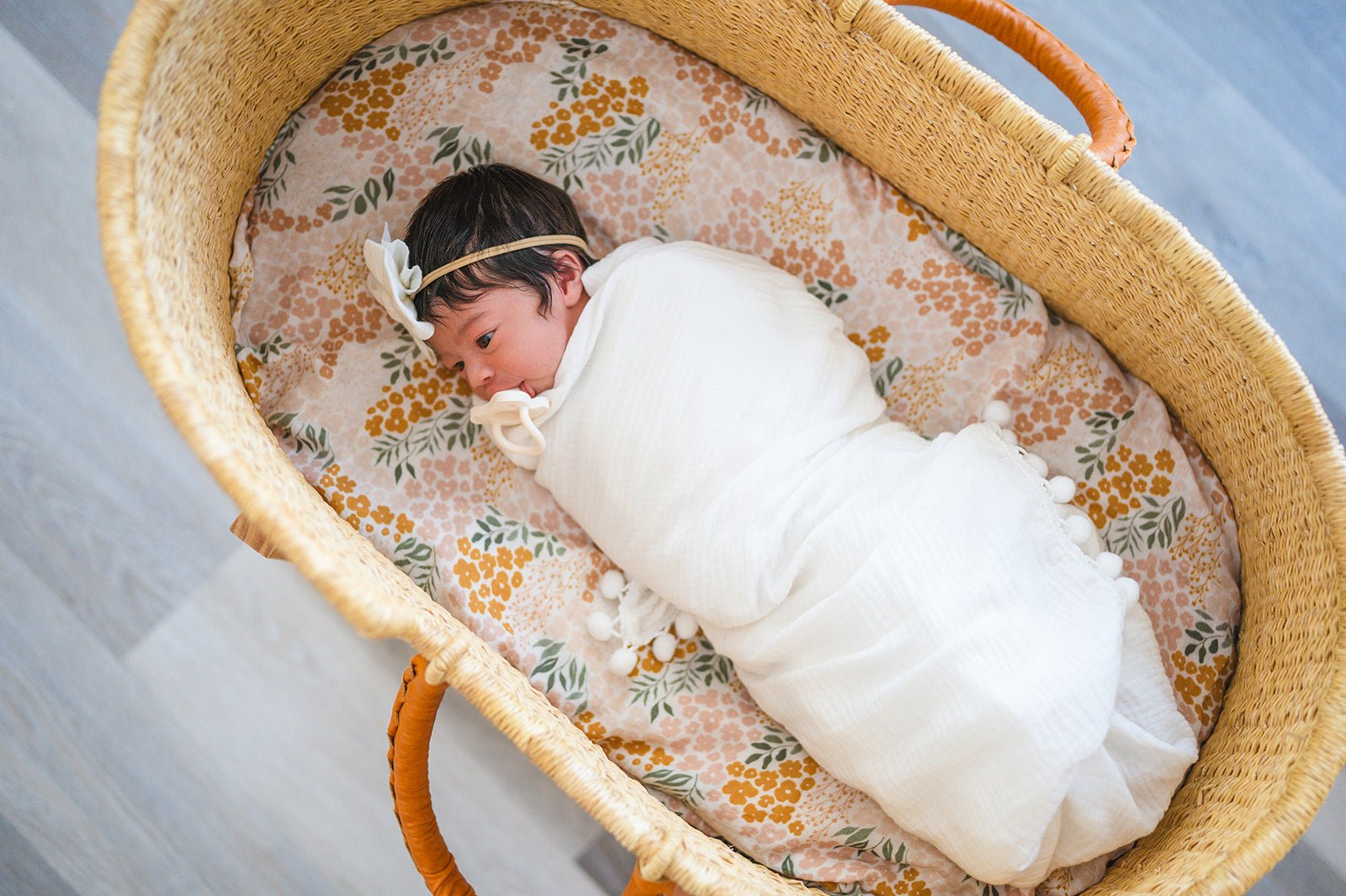 Pom Swaddle Blanket - White