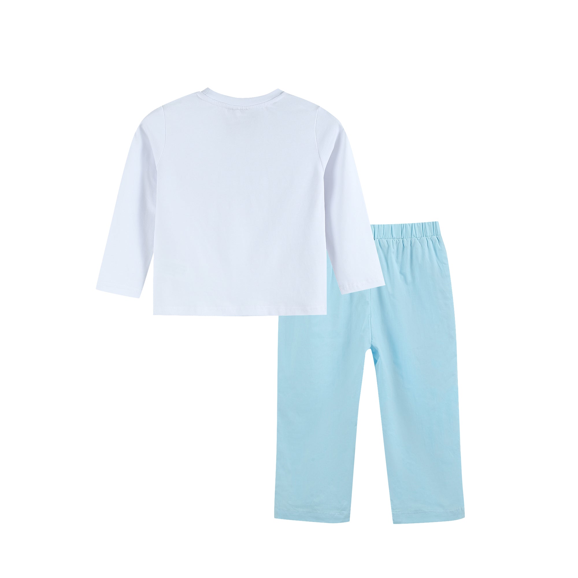 White Santa Smocked Shirt And Blue Pants Set