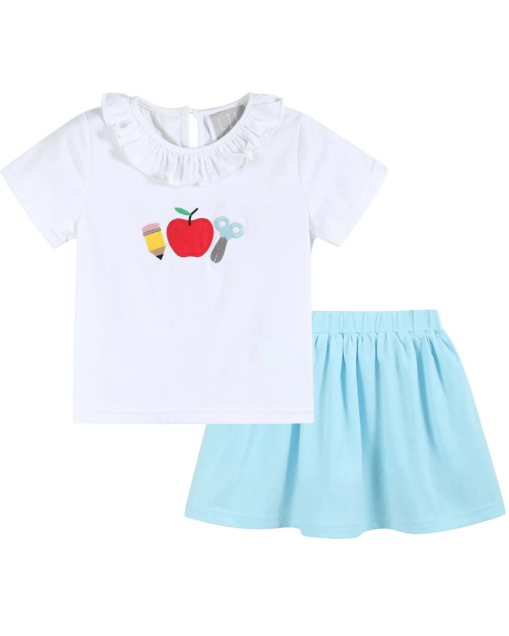 White School Ruffle Top And Blue Skort Set